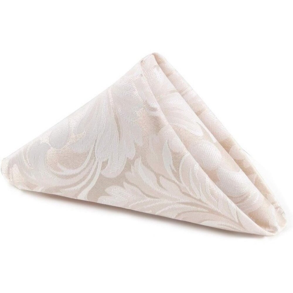 Damask Jacquard Cloth Dinner Napkins Set 4 Beige Cream Fabric Home Table Linen